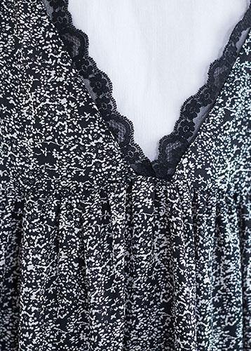 Floral Print V-Neck Lace Trim Scalloped Hem Sleeveless Maxi Dress - View 5