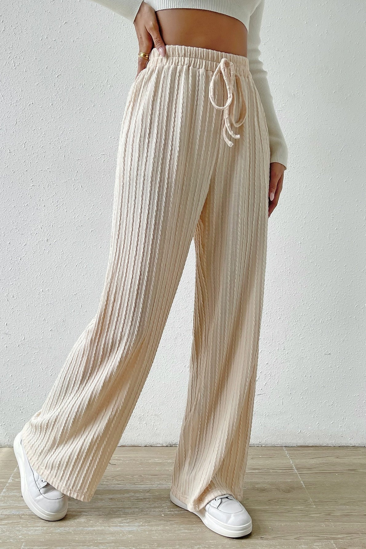 Elastic High Waist Solid Straight Leg Knit Pants