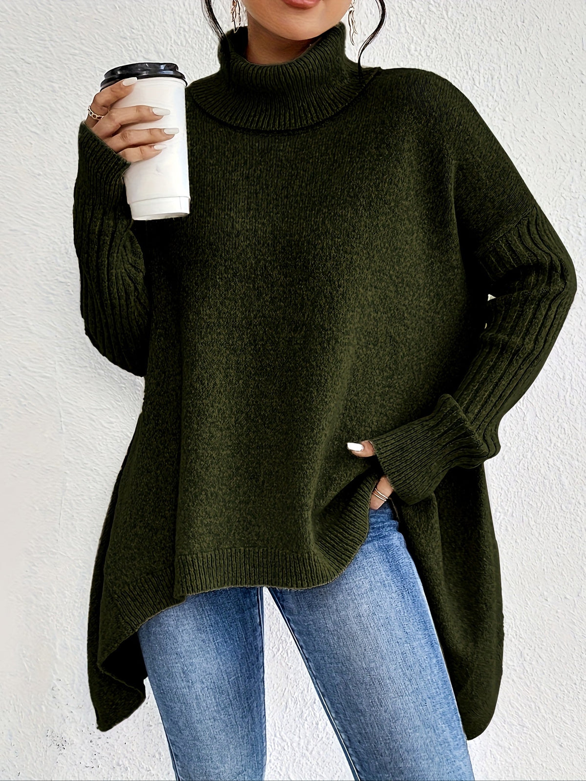 Turtleneck Long Sleeve Oversized High Low Sweater 23