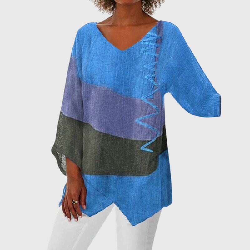 Colorblock V-Neck Long Sleeve Asymmetric Tunic Top 3