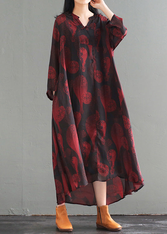 Medallion Print Mandarin Collar Frog Button High Low Maxi Dress - View 2