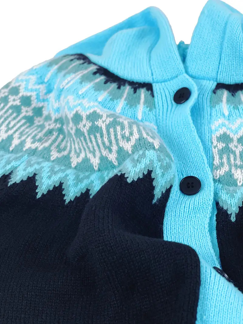 Hooded Button Front Fair Isle Knit Longline Cardigan 10