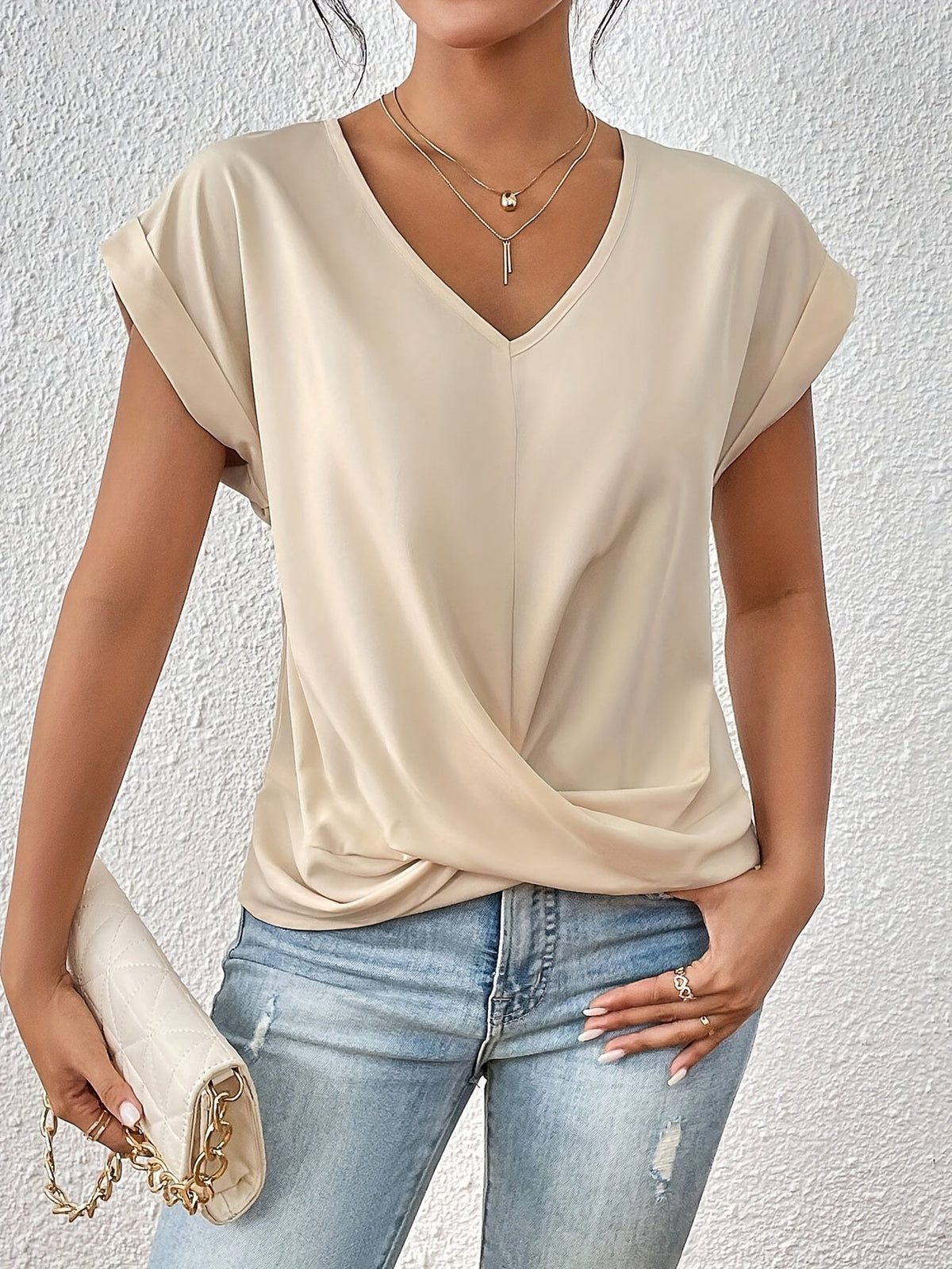 V-Neck Short Sleeve Twist Front Top 8