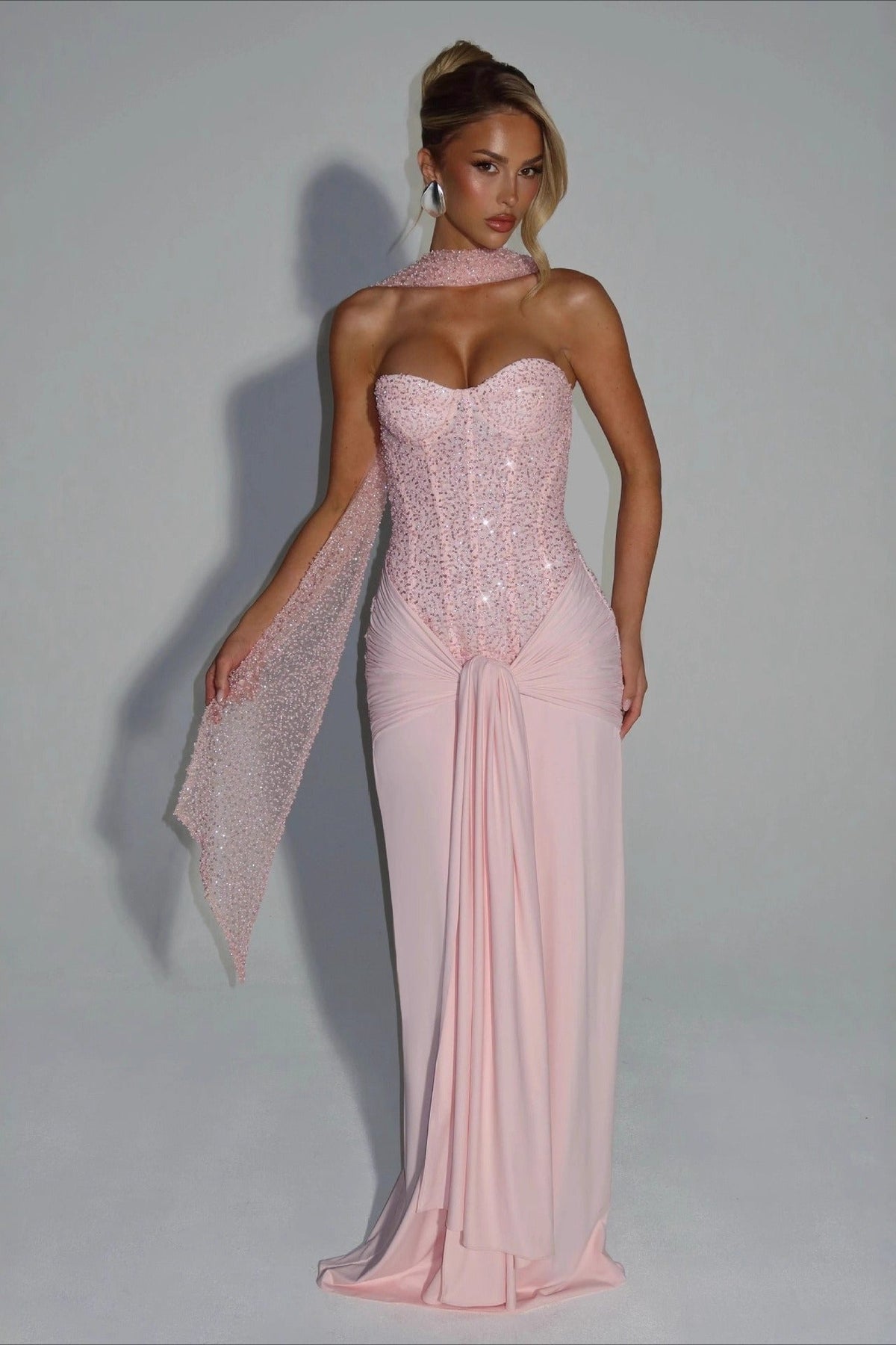 Sequin Strapless Corset Ruched Mermaid Gown - View 5