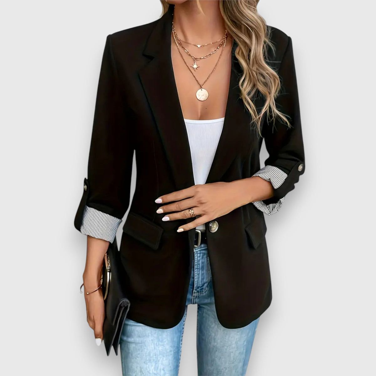Notch Lapel Roll Up Sleeve Single Button Blazer 9