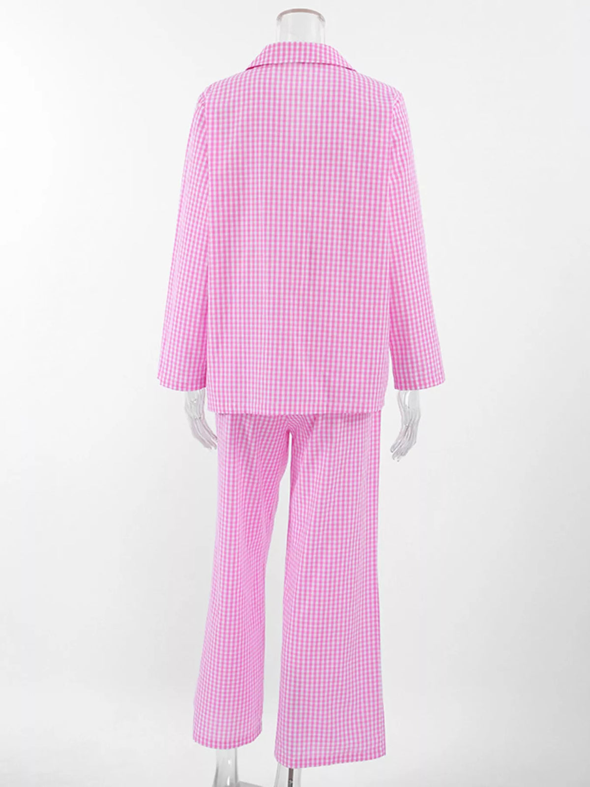 Gingham Button-Down Top and Pants Loungewear Set