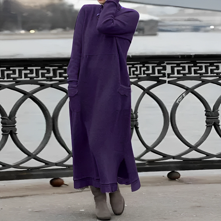 Turtleneck Pocket Oversized Knit Maxi Dress 5