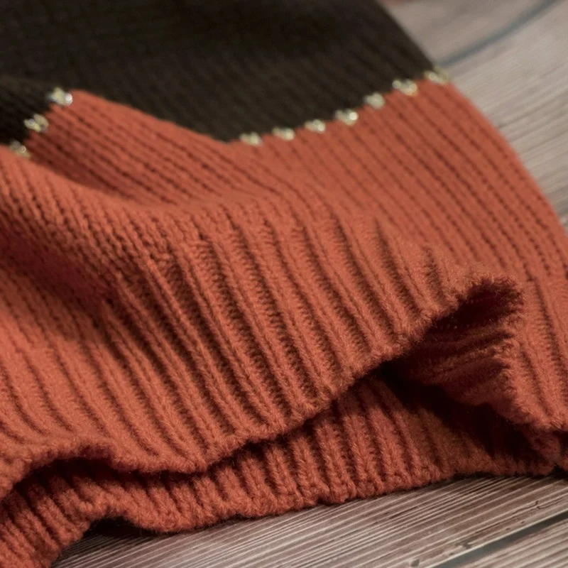 Crew Neck Color Block Striped Knit Sweater 6