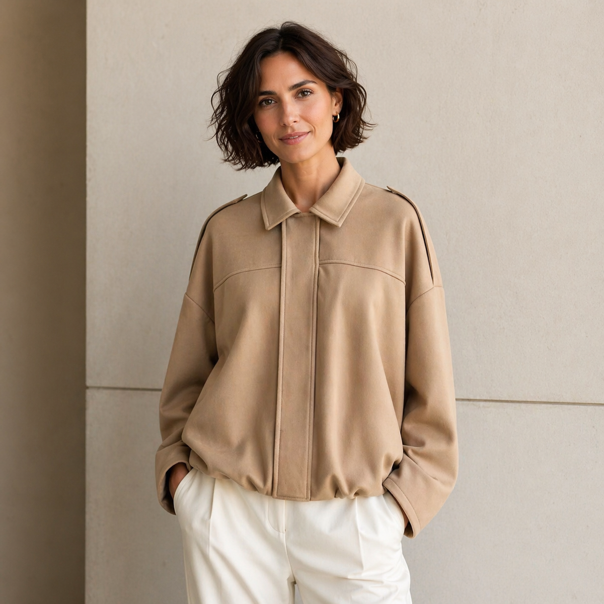 Collared Drop Shoulder Suede Look Oversized Jacket 3