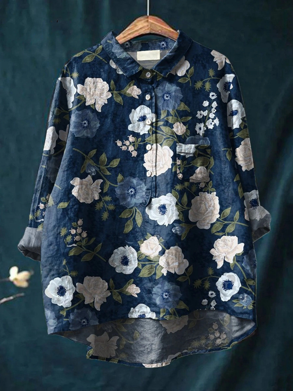 Floral Print Collared Button Down Long Sleeve Shirt