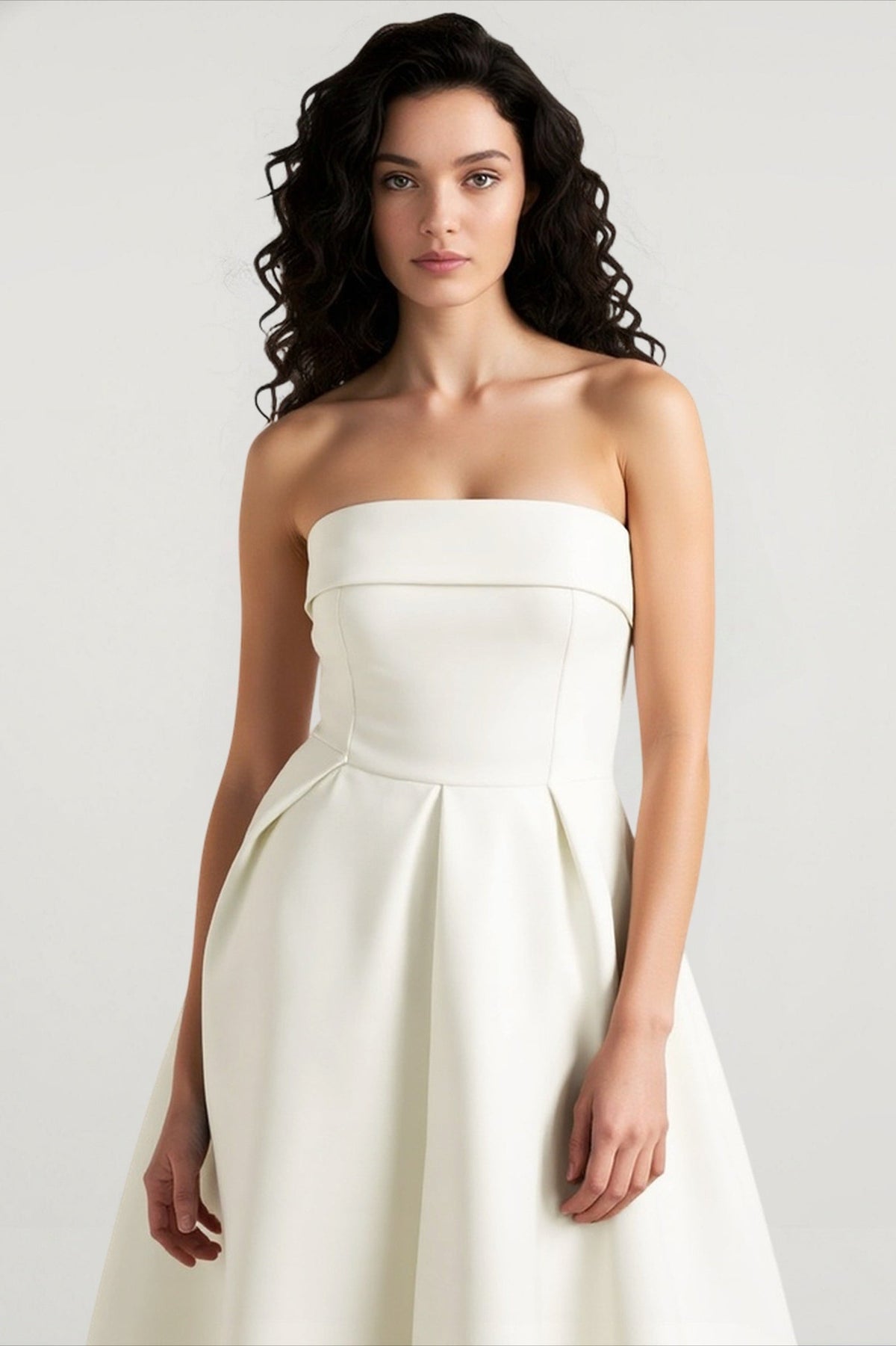 Strapless Fold Over Neck Pleated Fit and Flare Midi Cocktail Dress - View 4