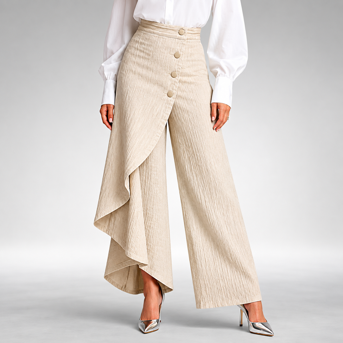 Layered Wrap Wide Leg Denim Trousers 6