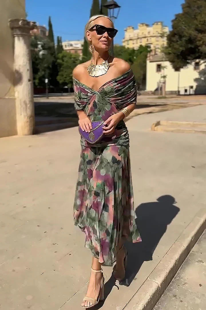 Chiffon Deep V-Neck Short Sleeve Ruched Waist Maxi Dress 6