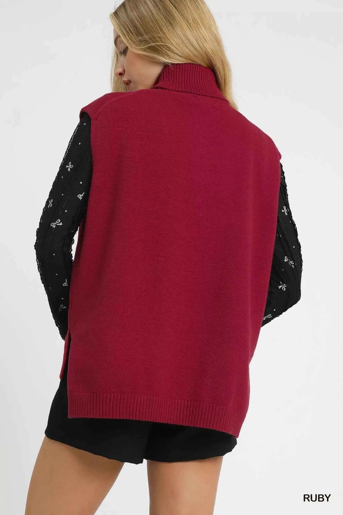 High-Low Turtleneck Sleeveless Sweater Top
