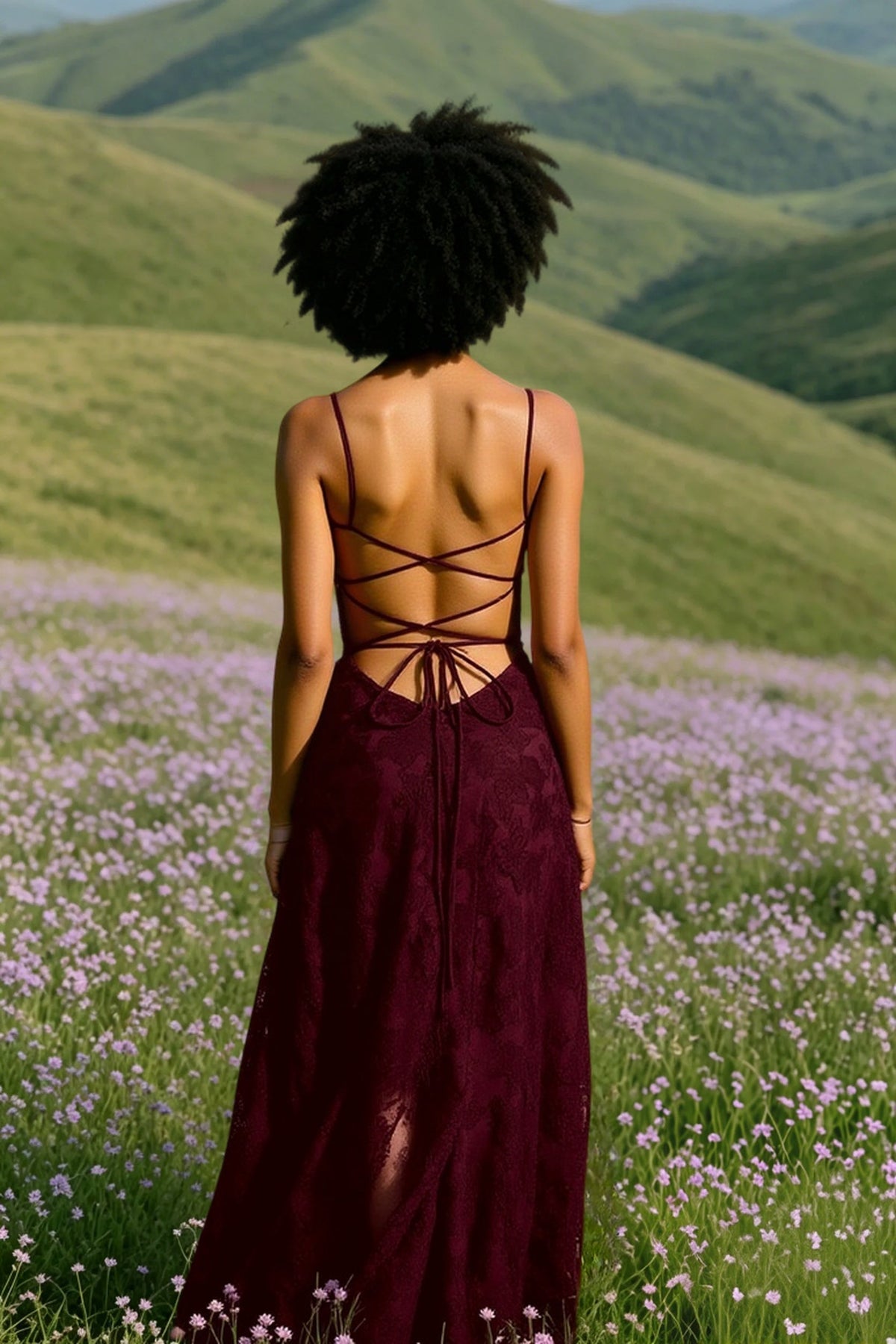 Backless Chiffon Maxi Dress in Blue - View 9