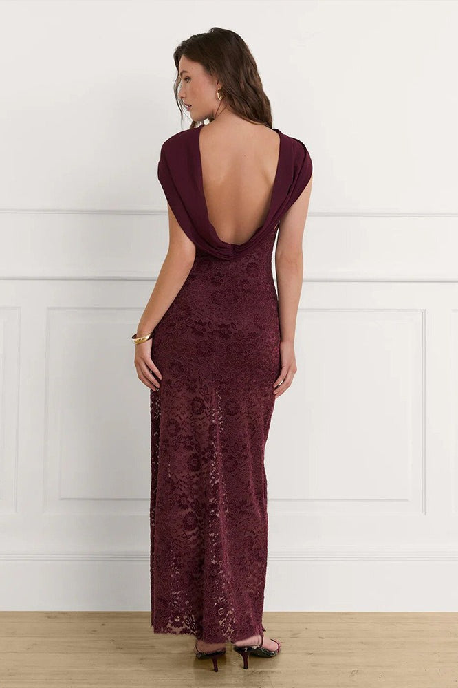 Lace Halter Neck Backless Bodycon Mermaid Gown - View 2