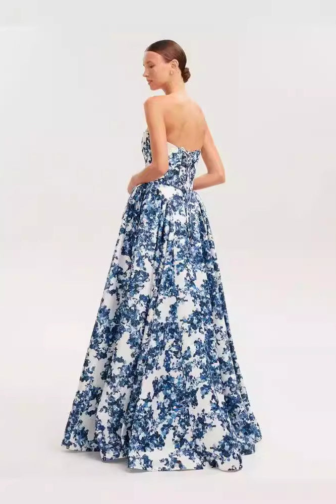 Floral Strapless Corset Cut Out A-Line Maxi Dress - View 2