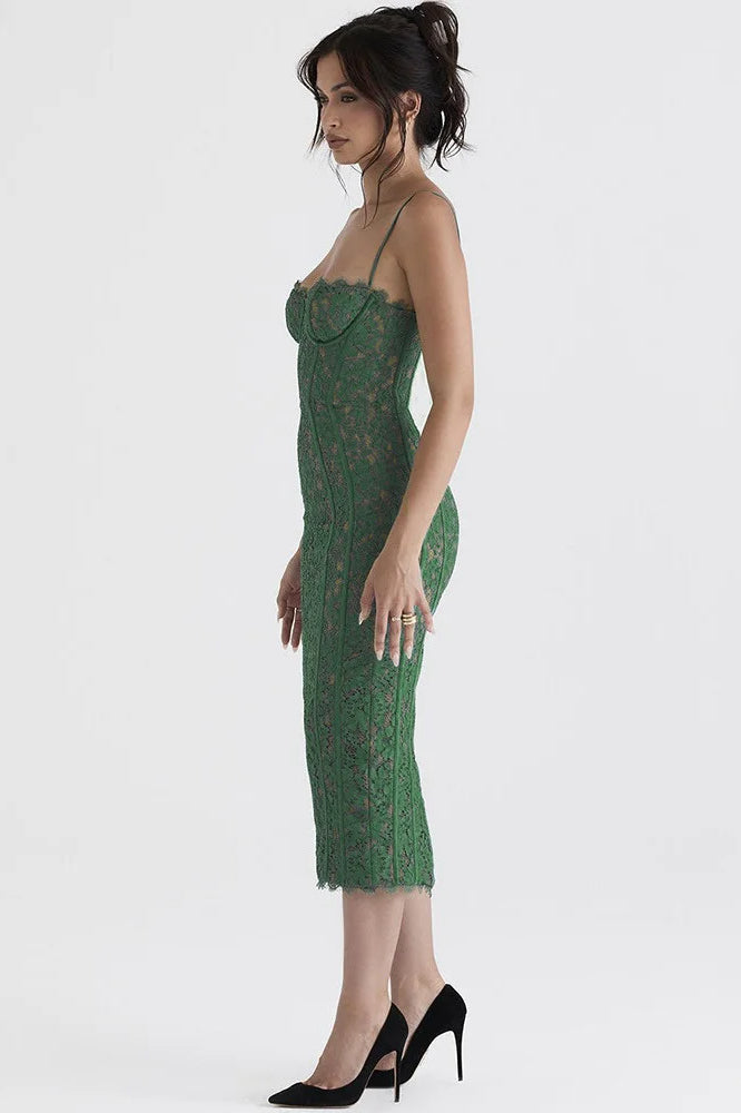 Lace Spaghetti Strap Midi Dress - View 4