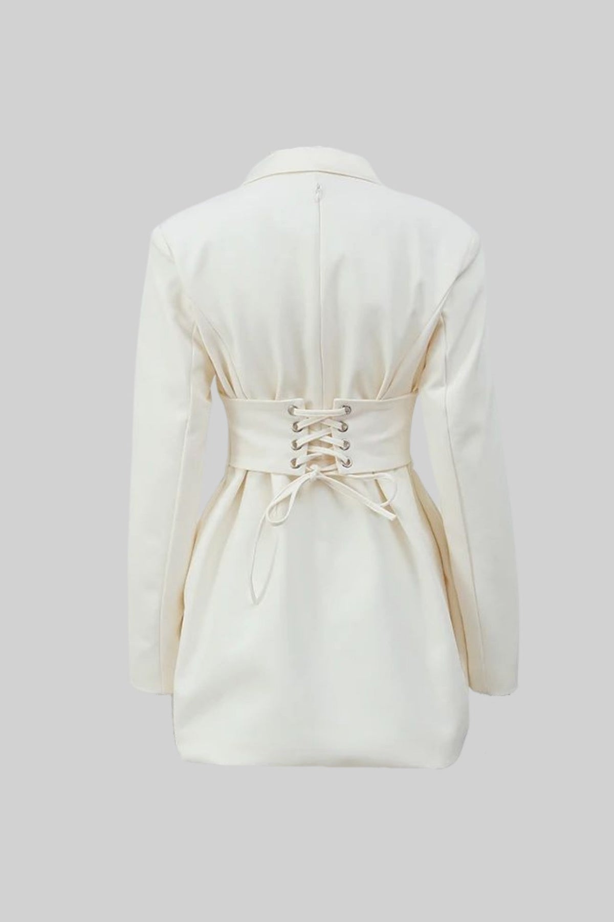 Structured Mini Blazer Dress With Corset Waist – Ivoire - View 3