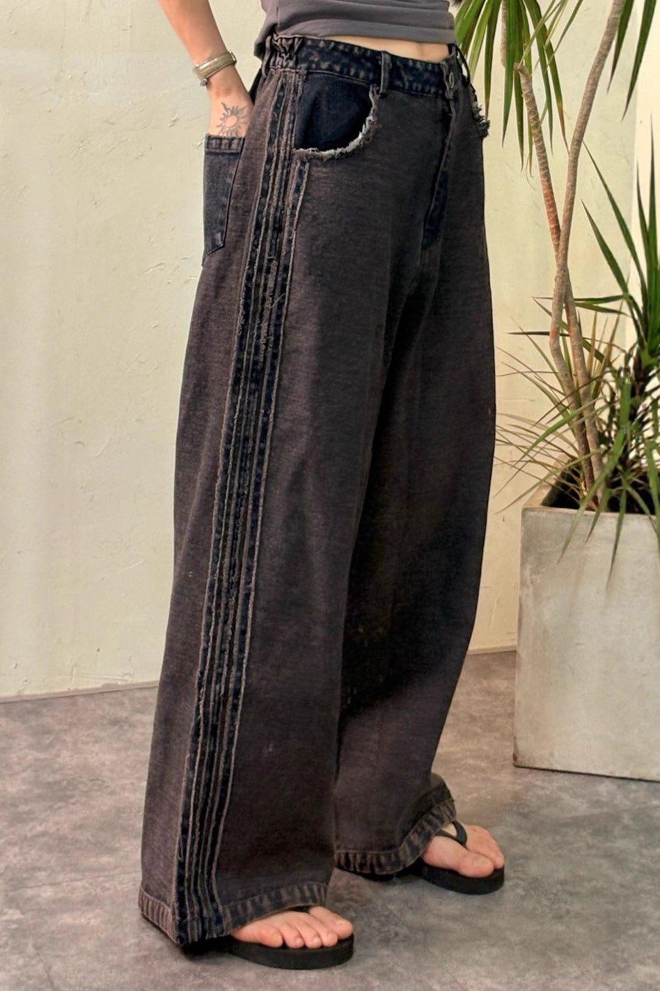 Striped Color Block Drawstring Loose Wide Leg Straight