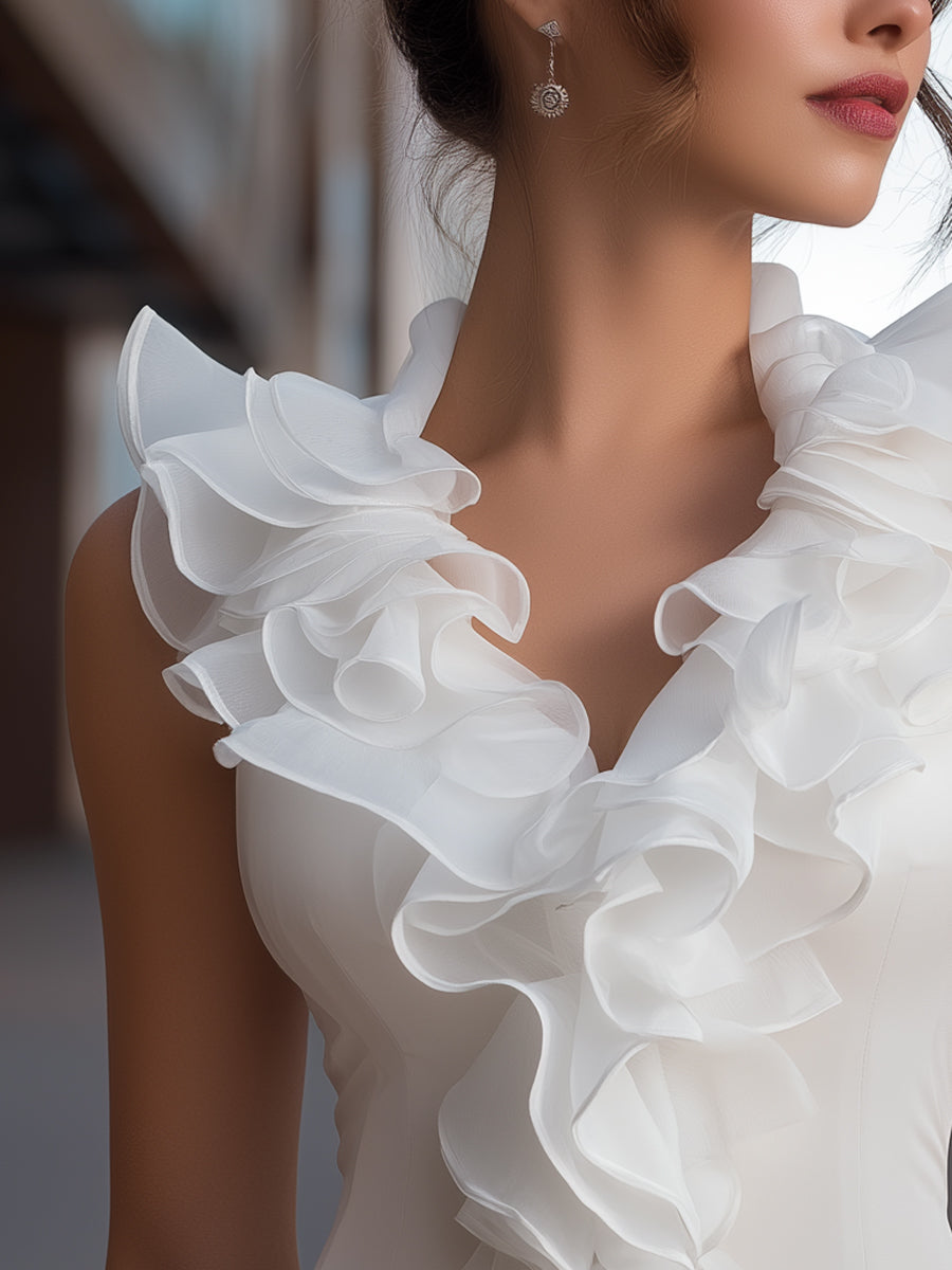 Sleeveless Ruffle Trim V-Neck Chiffon Top 3