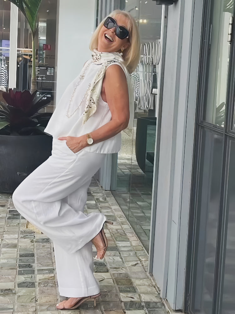 Sleeveless Layered Tank and Wide Leg Trousers Two Piece Set 4