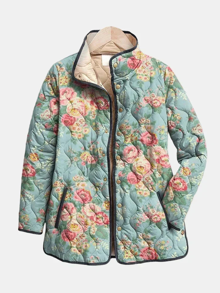 Floral Print Quilted Stand Collar Zip Front Jacket 3