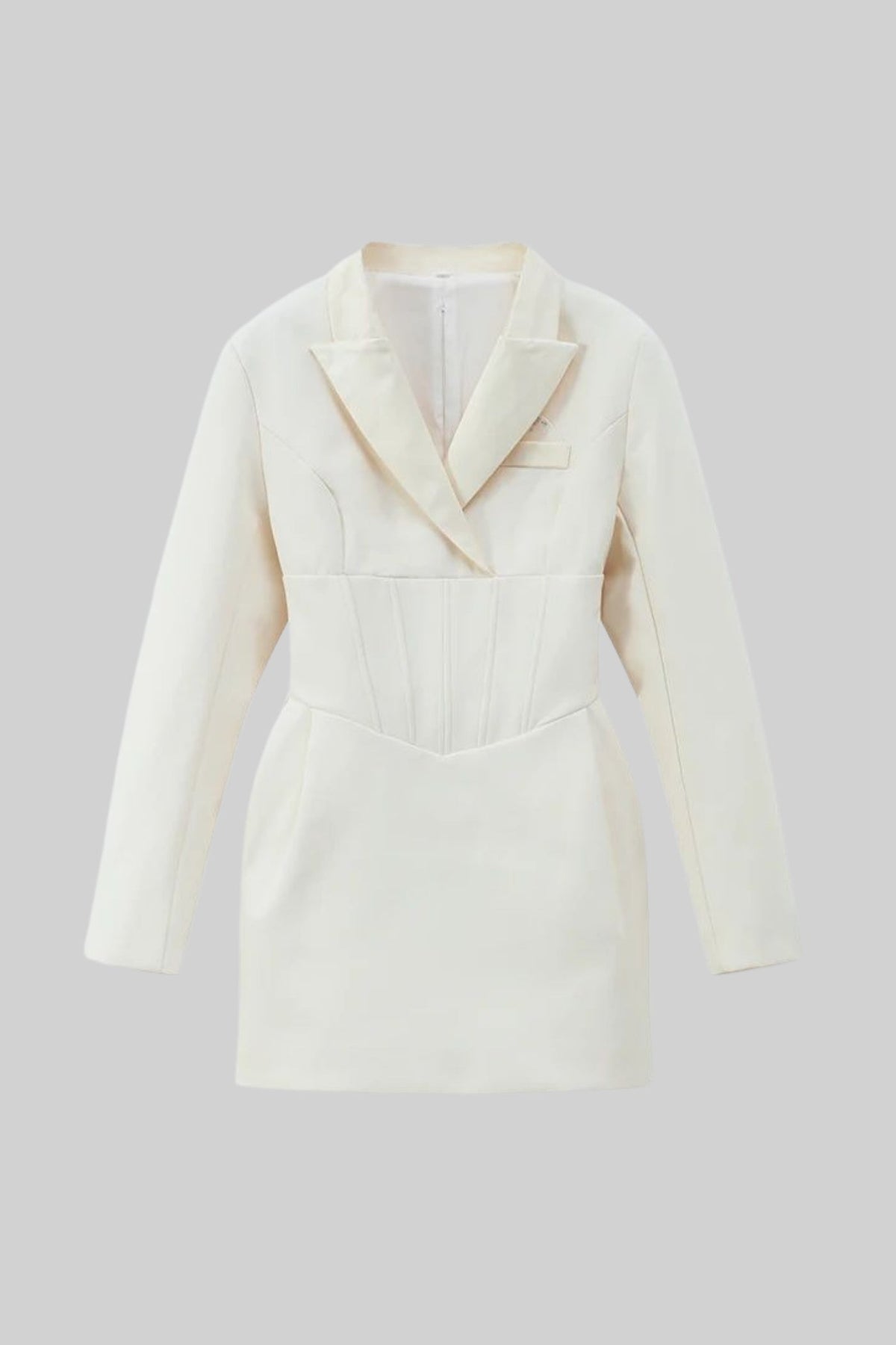 Structured Mini Blazer Dress With Corset Waist – Ivoire - View 4