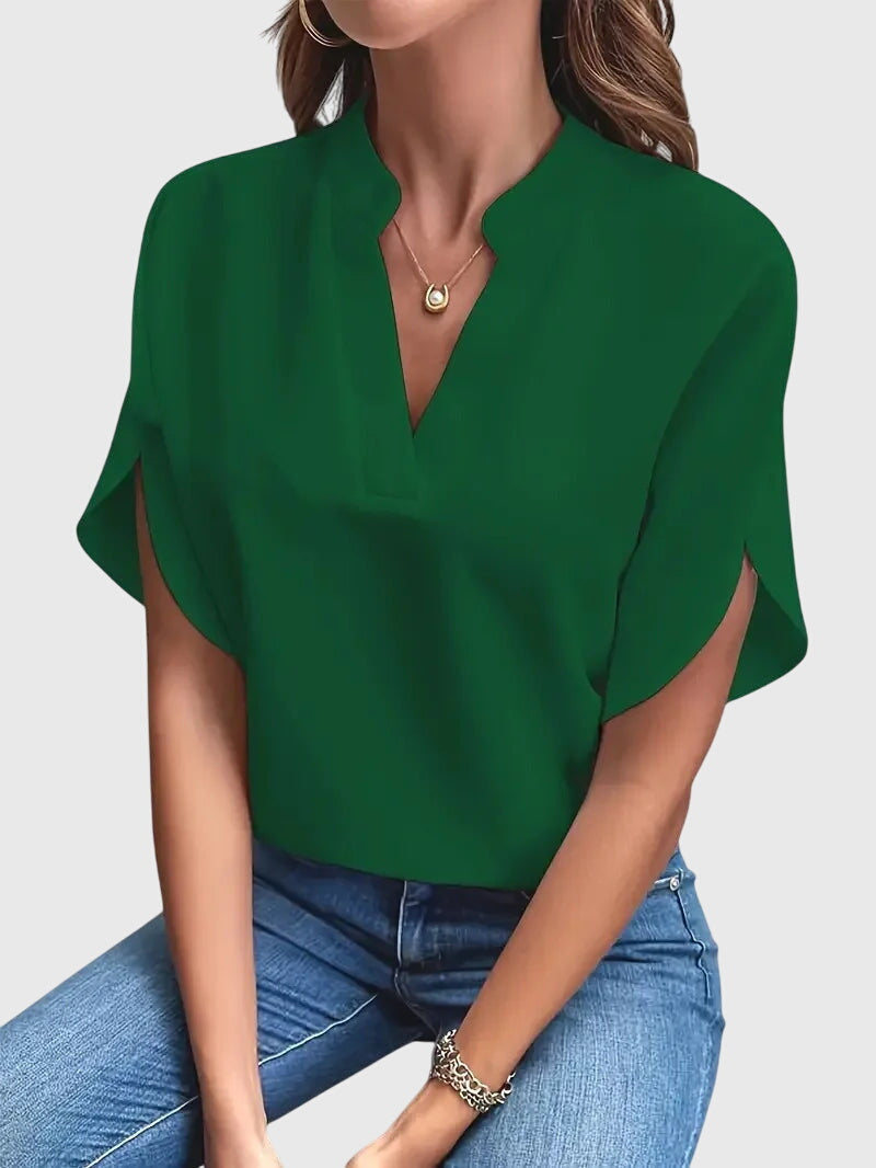 Notch V-Neck Short Sleeve Blouse 5