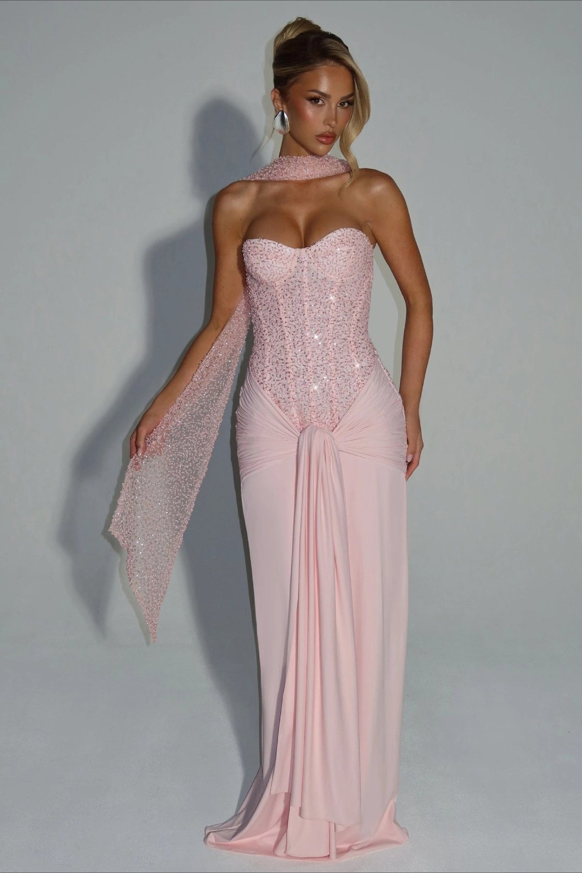 Sequin Strapless Corset Ruched High Split Mermaid Maxi Dress - View 2