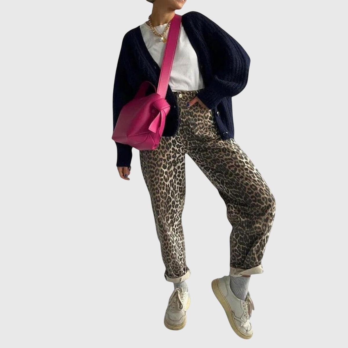 Leopard Print High Waist Tapered Jeans 3