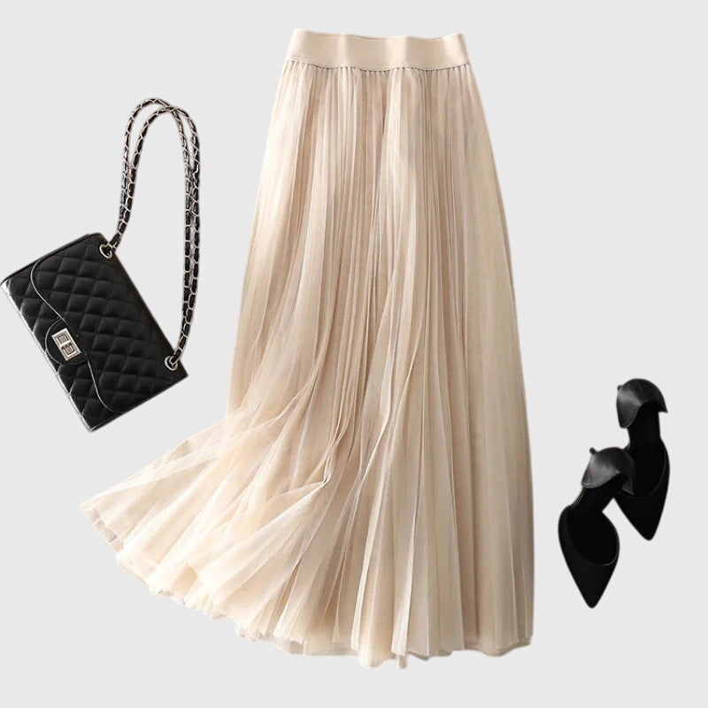 High Waist Pleated Tulle Maxi Skirt 4