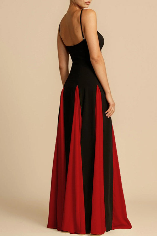 Spaghetti Strap Sweetheart Panelled Fit and Flare Maxi Gown - View 5