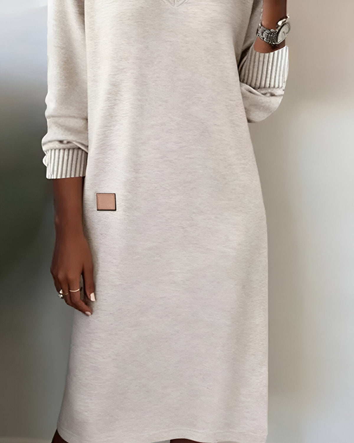 V-Neck Long Sleeve Knit Sweater Mini Dress 5