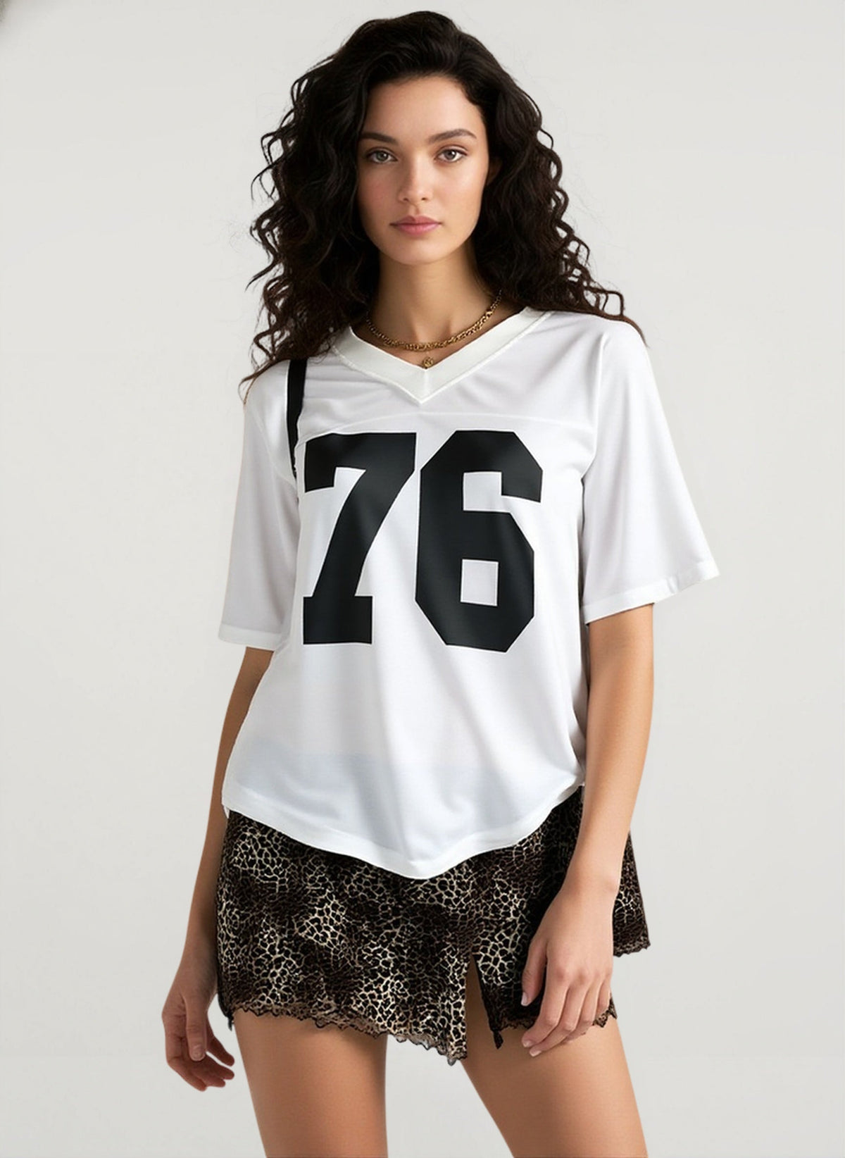 Scoop Neck Short Sleeve Varsity Number Print Tee 4