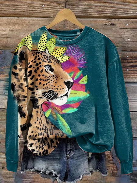 Leopard Print Crew Neck Long Sleeve Sweatshirt 4