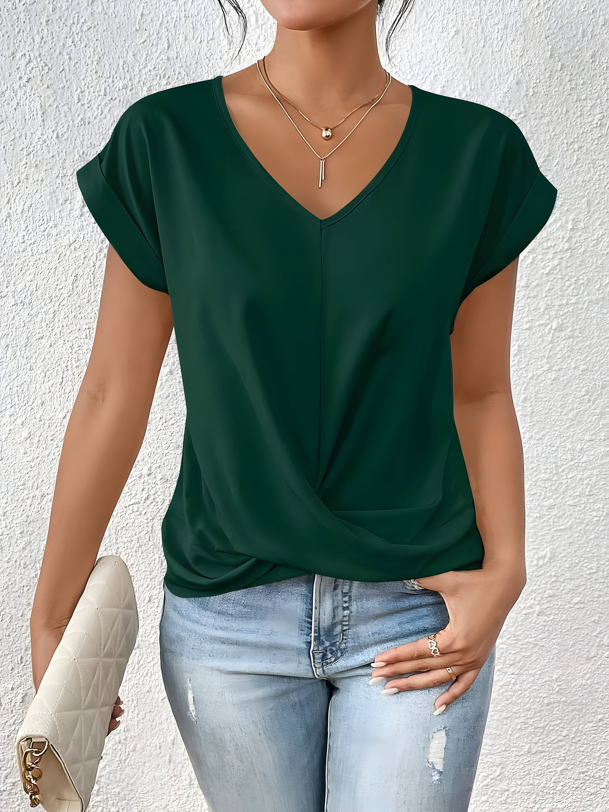V-Neck Short Sleeve Twist Front Top 6
