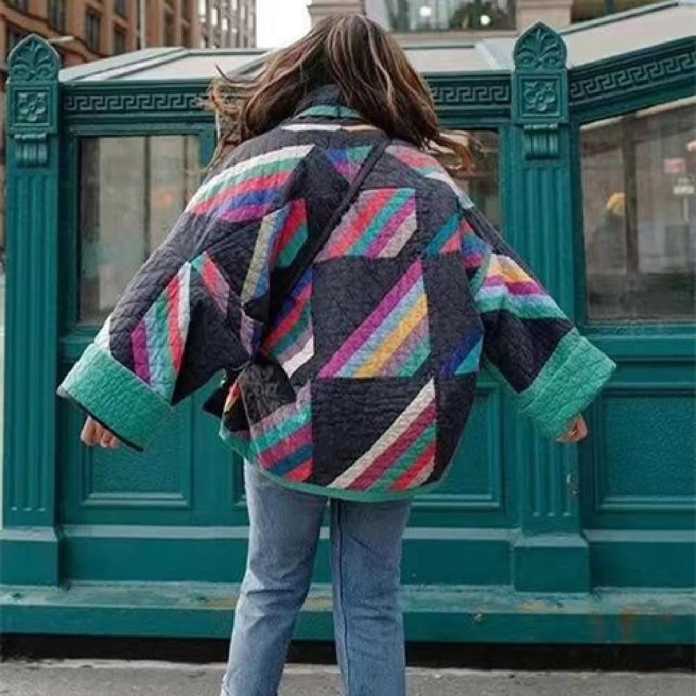 Geometric Print Quilted Open Front Kimono Jacket 3