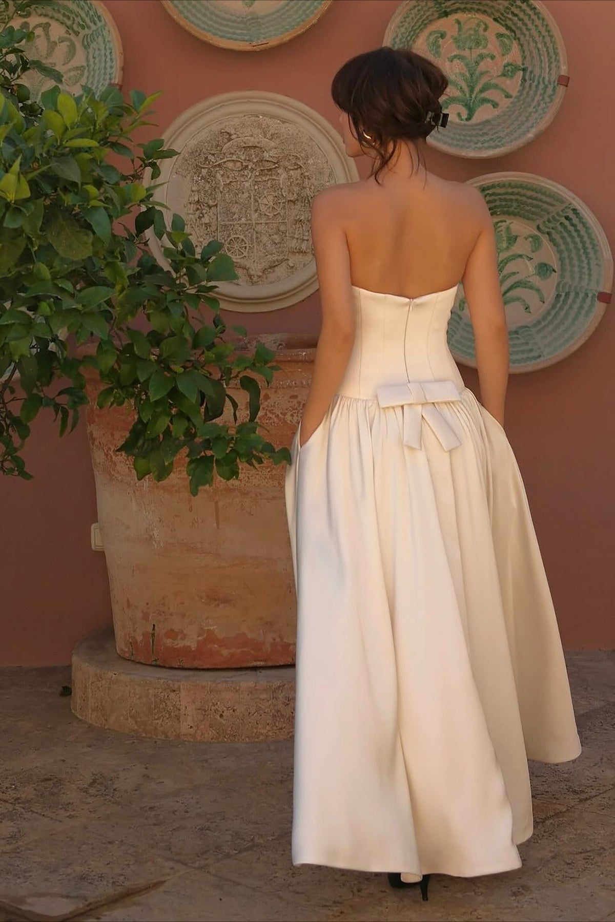 Strapless Drop Waist Satin A-Line Maxi Dress 2