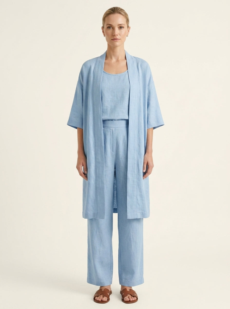 Sleeveless Tank Wide Leg Pants and Longline Duster Matching Set