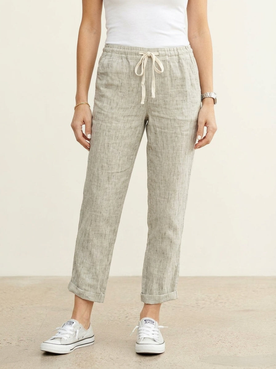 Linen Look Drawstring Waist Tapered Pants