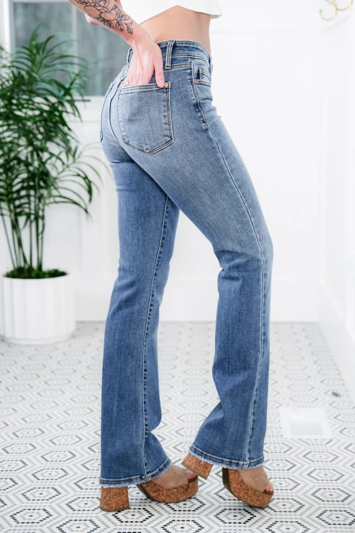 High Waist Flare Leg Stretch Denim Jeans 7