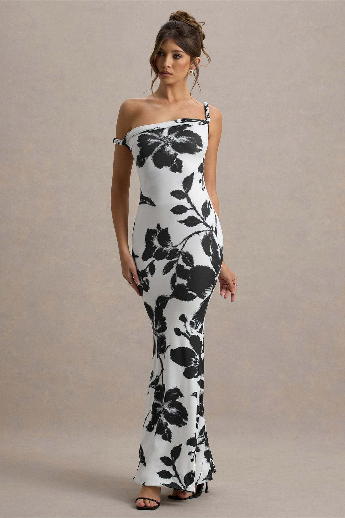 Floral Print One Shoulder Fishtail Bodycon Maxi Dress - View 2