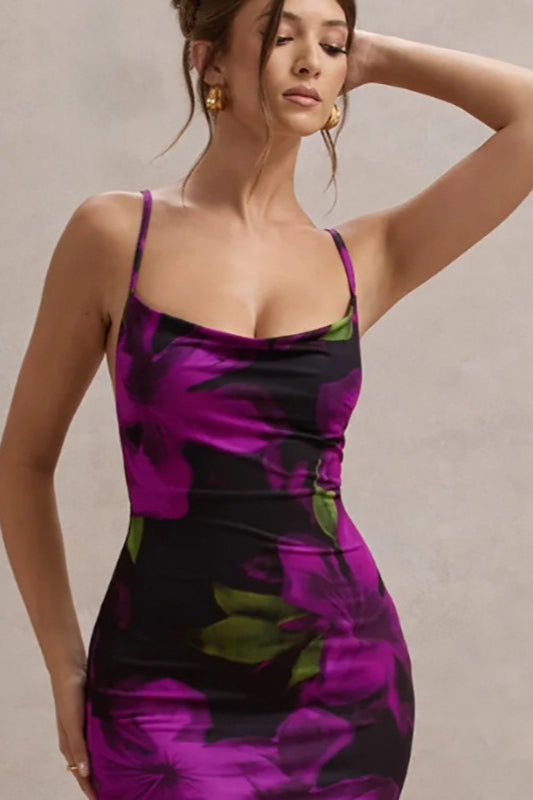 Floral Cross Strap Maxi Party Dress - View 3