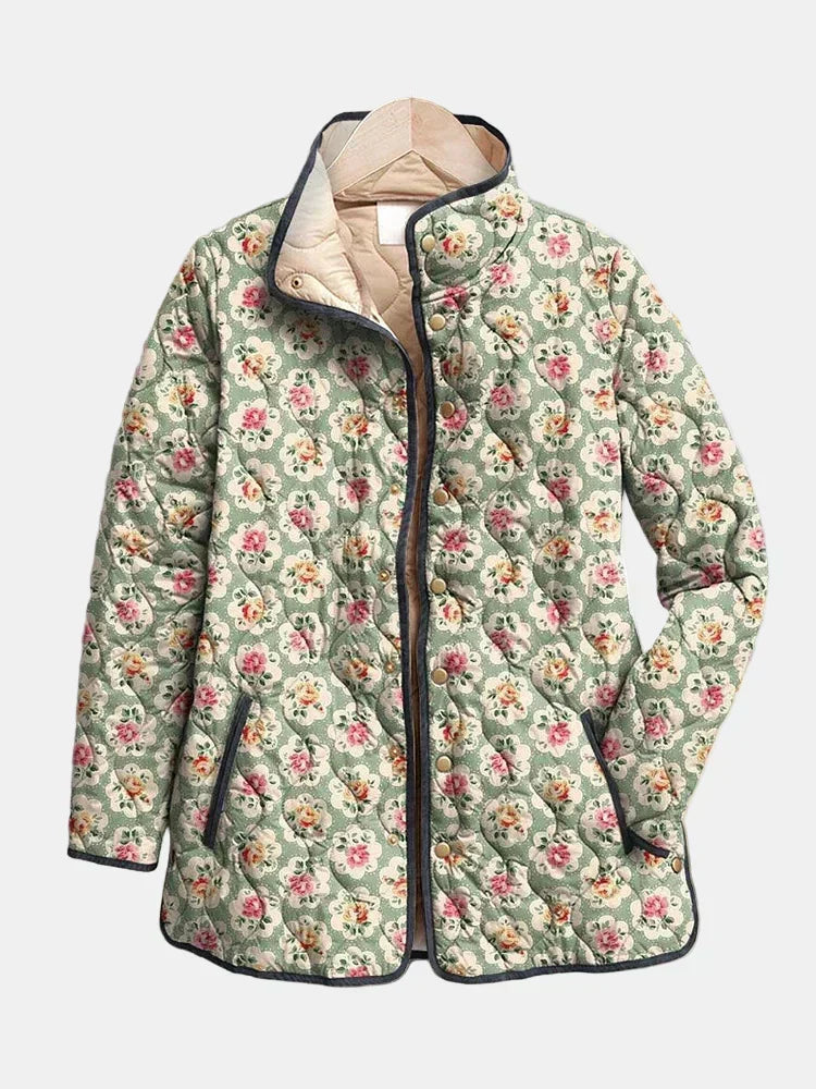 Floral Stand Collar Quilted Jacket