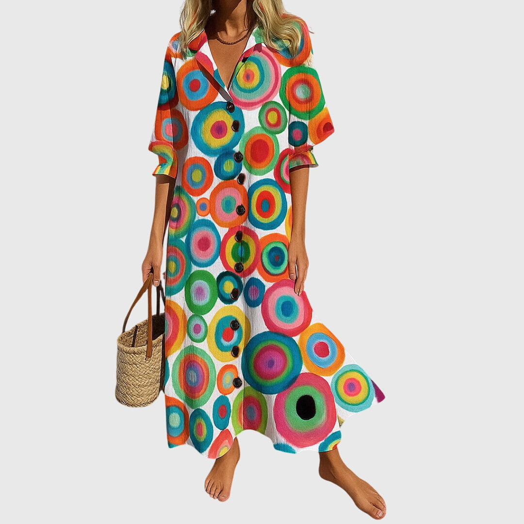 Floral Print V-Neck Button Front Puff Sleeve Maxi Dress 7