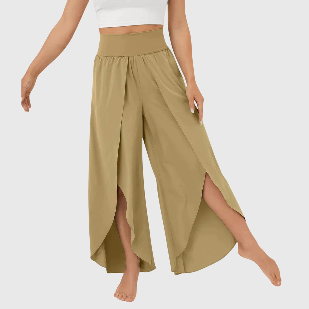 High Waist Split Front Layered Wide Leg Palazzo Pants 8