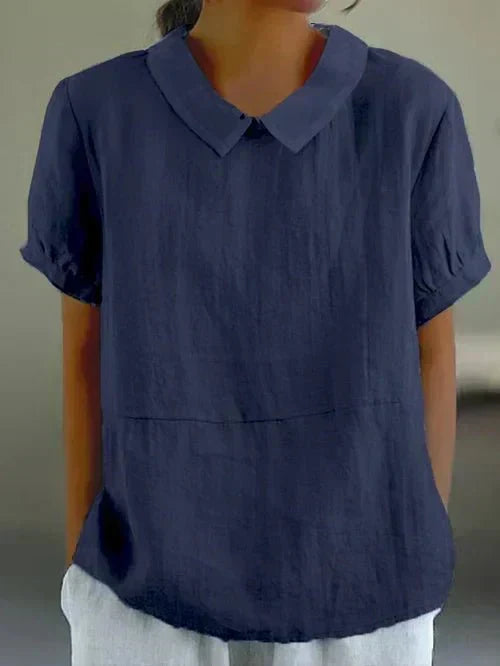 Peter Pan Collar Short Puff Sleeve Linen Look Top 4