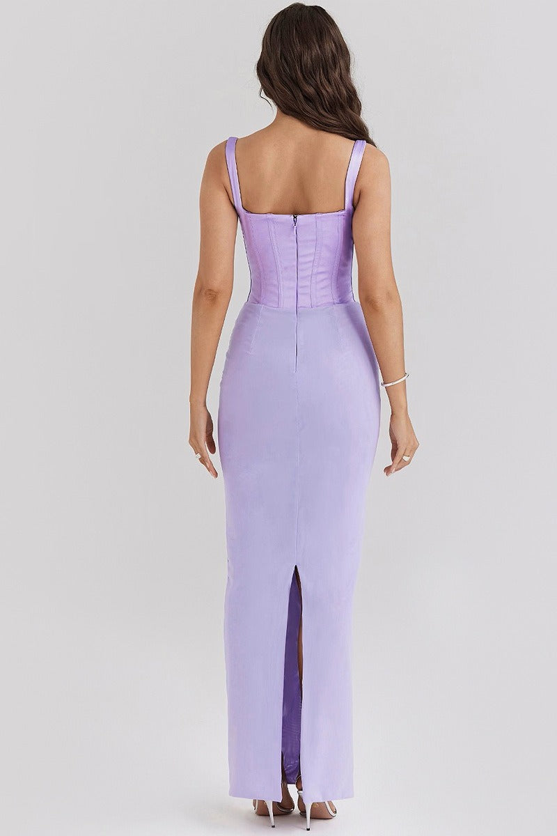 Corset Bodice Wide Strap Sweetheart Neck Column Bodycon Maxi Gown - View 4