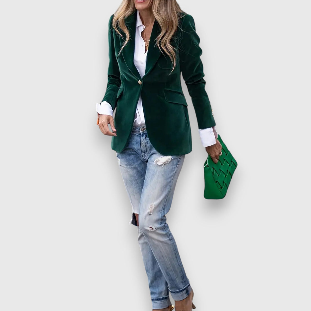 Velvet Notch Lapel Single Button Blazer 2